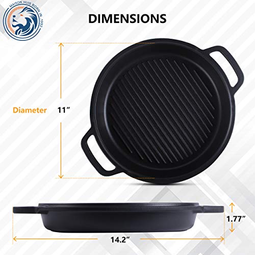 MAISON HUIS Nonstick Grill Pan for Stovetop, 11" Diameter Cast Aluminum Griddle Pan, Nonstick