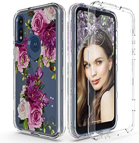 AMPURSQ Case for Moto E (2020), Motorola Moto E7 Case for Girly Girls [Anti-Yellowing] 10 Ft Drop Examined 3 in 1 Shockproof Floral TPU Bumper and PC Exhausting Clear Tremendous Protecting Armor Cowl