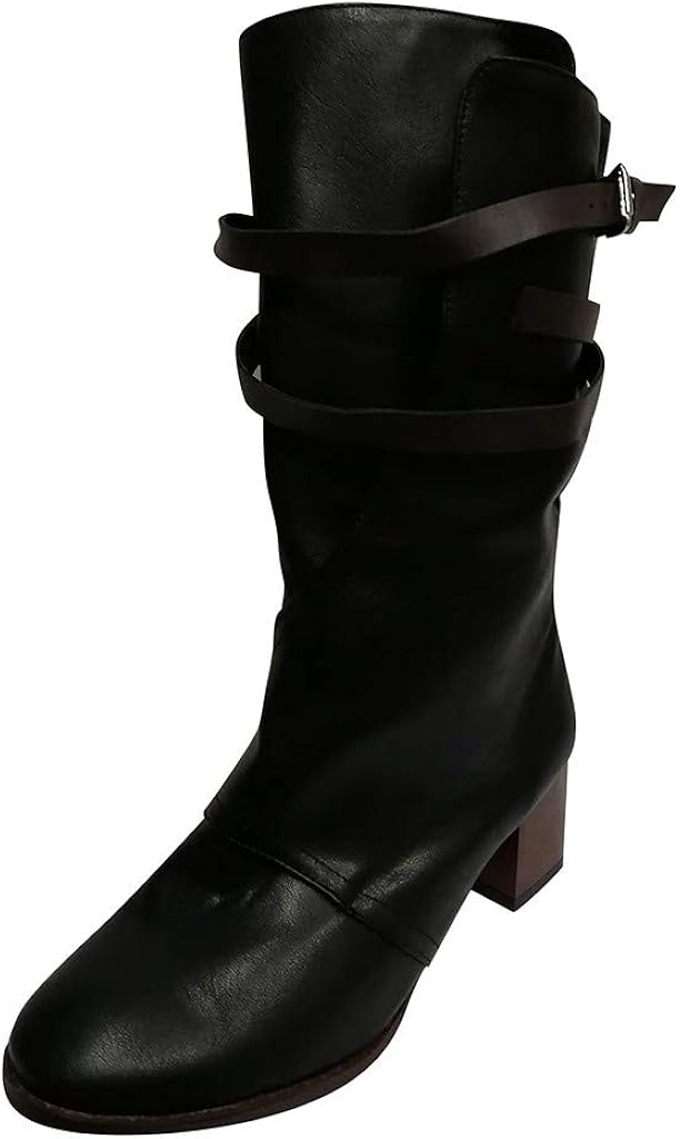 Gleamfut Women’s Leather Cowboy Boots Fashion Buckle Zipper High Boots