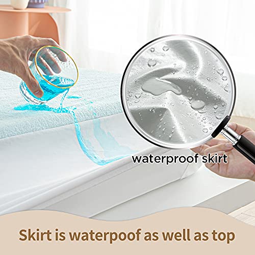 JET\'S HOME California King Mattress Protector - 5 Sided Waterproof Fitted Bamboo Mattress Cover Breathable Ultra Soft Terry Mattress Pad Cover