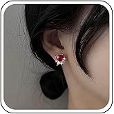 Yheakne Vintage Tiny Ruby Heart Stud Earrings Red Crystal Heart Earrings Ruby Gemstone Earrings Gold Rhinestone Heart Love Earrings Jewelry for Women