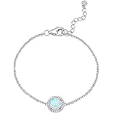 MDFUN Bracelet for Women 18k White Gold Plated Created Round Opal Cubic Zirconia Halo Adjustable 6.7+ 1.5 inches