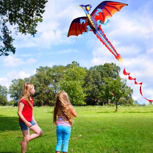 HENGDA KITE-Upgrade Classical Dragon Kite Stereoscopic Dragon Kites for Kids & Adults Easy to Fly for Beginner Easter 55inch x 62inch Single Line with Tail