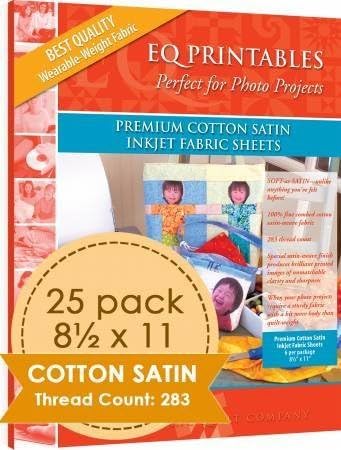 EQ Printables Premium Cotton Satin Inkjet Fabric Sheets 8.5" x 11", 25-Pack