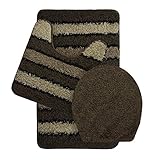 Bath Frieze Deliso Stripe Shag 3-Piece Bath Set, Chocolate