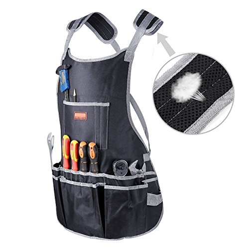 image for SEDY Utility Canvas Work Apron with 18 Tool Pockets, Cross-Back Straps