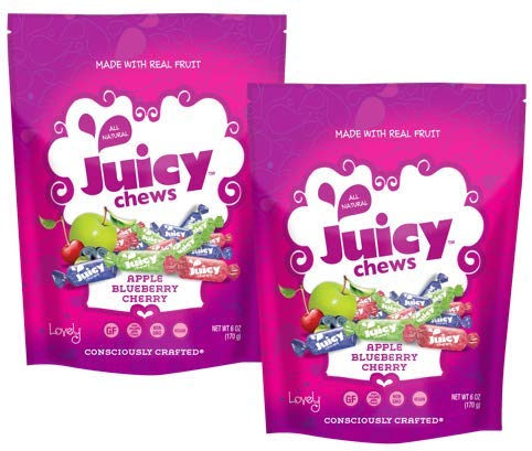 VEGAN All-Natural ORIGINAL Fruit Chews (2-Pack) - Lovely Co. (2) 6oz Bags - Apple, Blueberry & Cherry Assorted Flavors | NON-GMO, Soy-Free, Kosher & Gluten-Free!