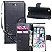 ACO-UINT Vintage Emboss Flower Flip Wallet Magnetic Case for iPhone 6 with Card Slots Bundle with Two Stylus Pens, 2 Screen Protector and Microfiber Cleaning Cloth - Dark Blue