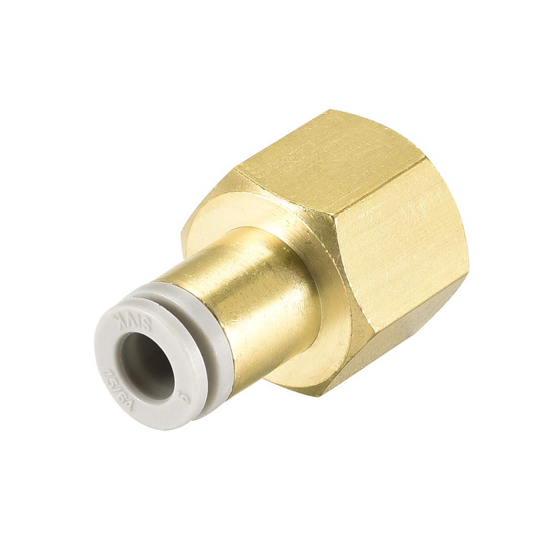sourcing map Push to Connect Tube Fittings 6mm Tube OD x 3/8 PT Female Straight Pneumatic Connector Pipe Fitting Golden Tone