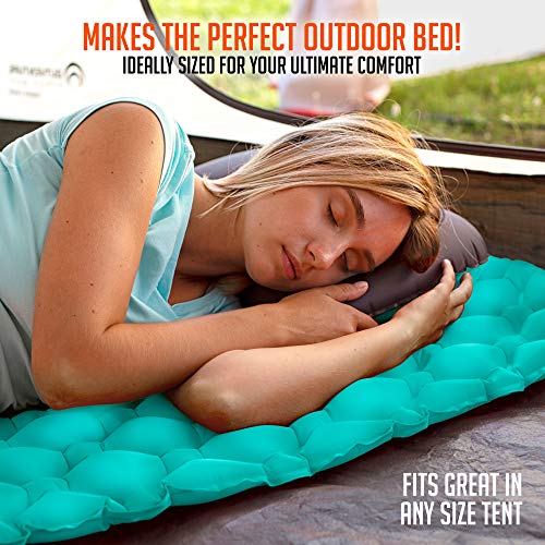 Royexe Heavy Duty Double Sleeping Pad | Ultra Thick Inflatable Camping Mat | 2 Person Compact Bed for Backpacking and Hiking | Compact Sleeping Bag Air Mattress (Peacock Blue)