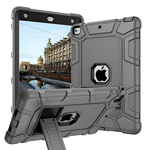 Case for iPad 9.7 2018,Case for iPad 6th Generation, CASY MALL Three Layers Heavy Duty Full Body Protective Case with Kickstand for Apple New iPad 9.7 Inch 2017/2018 Model Gray