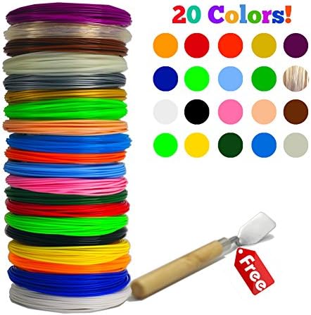 3D Pen Printer Filament Refills 20 Colors - 400 Linear Feet 1.75 mm ABS Filament For 3D Printing - 1 Glow in the Dark Colors &amp; 1 Transparent Color FREE Bonus 3D Pen Tool Professional Shovel Included