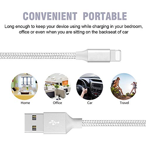 Phone Cable 3Pack 3FT 6FT 10FT to USB Syncing Data and Nylon Braided Cord Charger Charging Cable Compatible Phone XS MAX, XR, X, 8, 7, 7 Plus, 6, 6s, 6 Plus, 5, 5c, 5s, SE - Thumbnail 4
