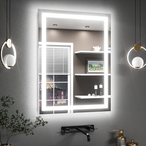 TETOTE Badspiegel mit Beleuchtung 60x90cm, Badezimmerspiegel Beleuchtet Beschlagfrei Wandspiegel Led Bad Spiegel mit Touch-Schalter, 3 Lichtfarben Dim
