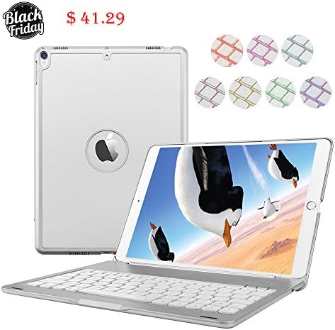 iPad pro 10.5 Bluetooth Keyboard Case Wireless Keyboard Cover for 10.5 inch, Fit Protective Hard Shell Case 7 Colors LED Backlit, thin / light / portable, Smart with Auto Sleep / Wake by OAAO (Sliver)
