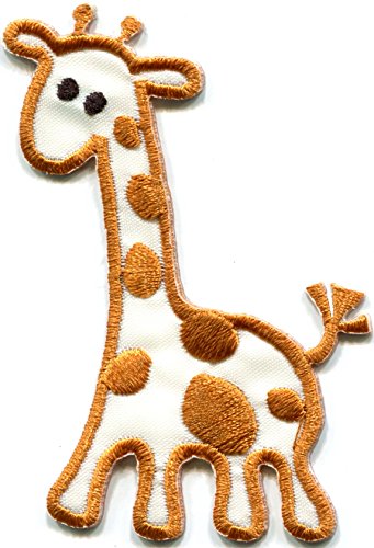Giraffe baby animal African mammal kids brown embroidered applique iron-on patch new