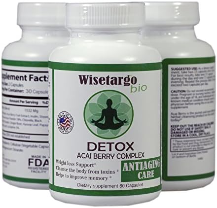 Wisetargo Bio Detox - Acai Berry Complex | Weight loss | Appetite Suppressant | Antiaging Care | With Psyllium Powder | Inulin | Ginger Root
