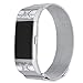 bayite Milanese Loop Bands Compatible Fitbit Charge 2, Stainless Steel Magnet Lock Metal, Silver with Rhinestone Small