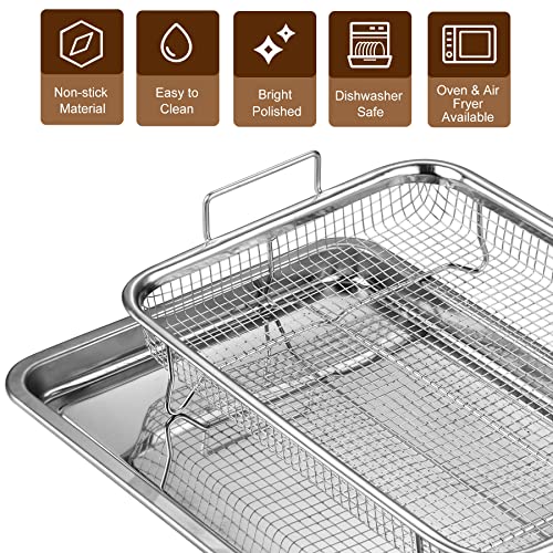 FESTZON Crisper Basket and Tray Set Stainless Steel Air Fryer Basket for Oven, Air Fryer Tray Grill Pan Wire Rack, Nonstick Cooking Baking Food Air Fry Basket for Convection Oven (13\