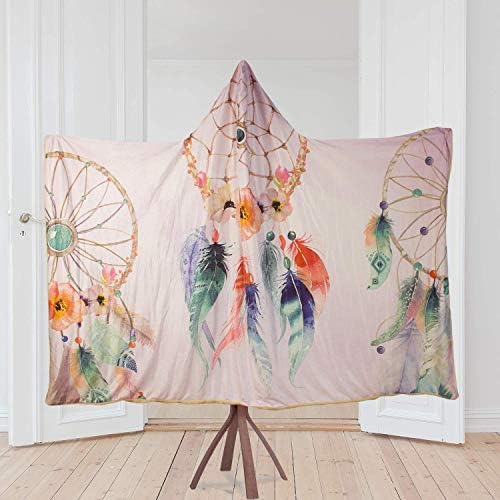 YIMEIS Dream Catcher Hooded Blanket for Adults - Warm Plush TV Blanket Sherpa for Women&Girl, Warm Gift for Family and Friend, 3D Printed (Throw 51x60 Inch)