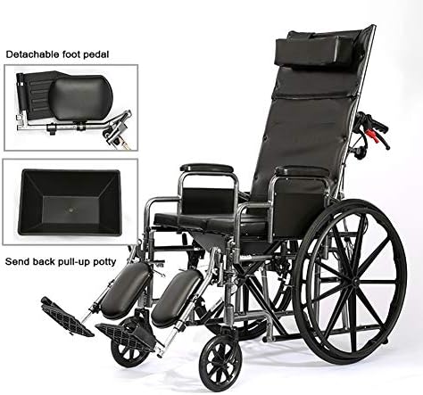 Bathroom Wheelchairs High Back Reclining Commode Wheelchair, Folding Bathroom Shower Chair, Bedside Commode Toilet Chair,Fully Lying Transport Chair,Waterproof Frosted Steel Pipe