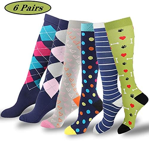 Yeshore Compression Socks Women Colorful Knee High Graduated Compression Stockings - 20-30mmhg (6 Pairs)