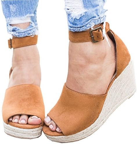 Wedges Shoes for Women Espadrilles High Heels Ankle Strap Open Peep Toe Summer Sandals