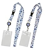 2-Pack Cruise Lanyard with Retractable Badge Reel, Water Resistant Badge Holder, and Snap Buckle, White Set