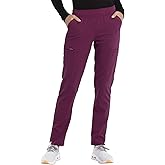 Cherokee Euphoria Women Scrubs Pant Mid Rise Tapered Leg Drawstring Plus Size CK140A, 2XL, Wine