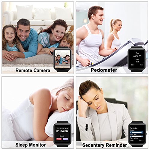 Smart Watch,Bluetooth Smartwatch Touch Screen Wrist Watch with Camera/SIM Card Slot,Waterproof Smart Watch Sports Fitness Tracker Android Phone Watch Compatible with Android Phones Samsung (Black)