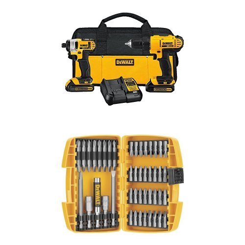 DEWALT DCK240C2 20v Lithium Drill Driver/Impact Combo Kit (1.5Ah) w/ DW2166 45-Piece Screwdriving Se