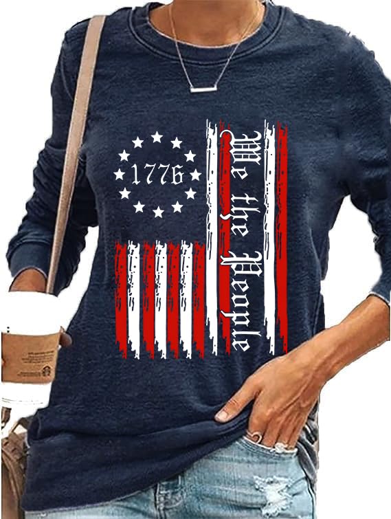 We The People 1776 July 4th Lightweight Sweatshirt for Women Independence Day Veterans Memorial Day Patriotic Top-Blue M at Amazon