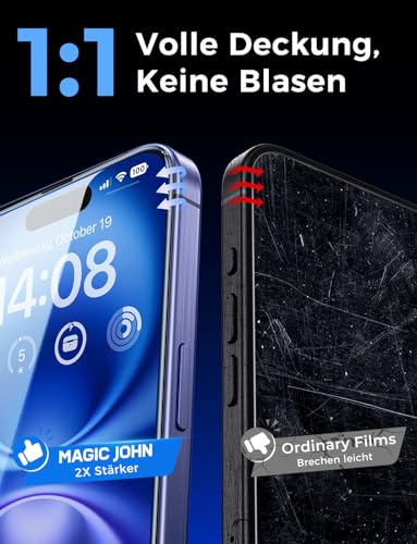MAGIC JOHN Pack of 2 Protective Glass for iPhone 16 (6.1 Inch), Auto Dust Elimination, 9H Hardness Film, Ultra Clear Screen Protector, Bubble-Free, Easy Installation