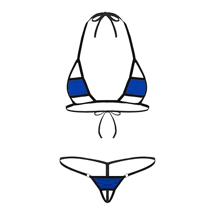 dPois Damen Bikini Set Neckholder Micro Mini BH Oberteil mit G-String Tanga Frauen Zweiteiler Badeanzug Strandmode Bademode S