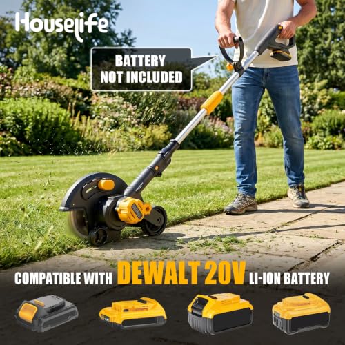 Houselife Cordless Lawn Edger Compatible with DeWalt 20V Max Battery (Tool Only), 9-Inch Electric Edger Trencher Tool with Dual Wheels, 4 Adjustable Depths, 3500RPM for Driveway Sidewalk Landscaping
