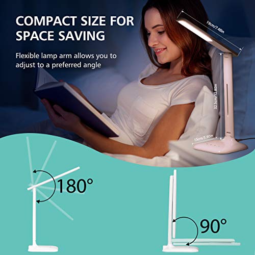 LED Desk Lamp, Eye-caring Table Lamp, Desk Light with 5 Brightness Levels and 5 Color Mode，USB Charging Port, Sensitive Control, 10W Power for Reading, Working, Painting, Sleeping in Home, Office