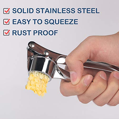 ISKM Garlic Press Mincer Ginger Crusher Peeler Squeezer Heavy Duty Stainless Steel Garlic Presser Chopper Professional Food Prep Grade Dishwasher Safe Easy to Clean