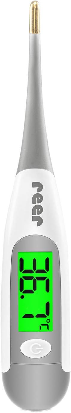 reer ExpressTemp Pro Digital Fever Thermometer 10 Seconds Measuring Time Gold Plated Flexible Tip Illuminated Display for Baby and Toddler 98122
