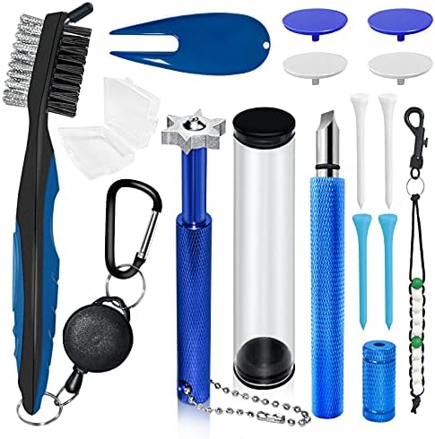 ZEALFOXE Golf Brush and Groove Cleaner, Golf Club Groove Sharpener Cleaning Brush with Cover 4pcs Golf Tees 4 Pcs Golf Markers Golf Accessories for Men Women