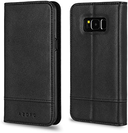 Samsung Galaxy S8 Plus Case, AZOFO Genuine Leather Wallet Case, Flip Cover Folio Book Style for Samsung Galaxy S8 Plus with ID&amp;Credit Card Holder, Kickstand, Cash Pockets, Magnetic Clousure, Black