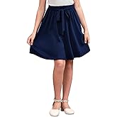 GORLYA Girls Tie Belt High Waist Flowy A-Line Flared Skater Midi Skirt with Pockets for 4-14T