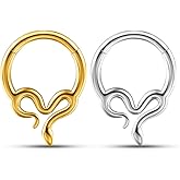 Osbourney ASTM F136 Titanium Septum Rings,16G/8mm Small Snake Nose Ring Hoops, Helix Cartilage Clicker Hoop Earrings, Rook Daith Tragus Piercing Rings for Women Men Silver