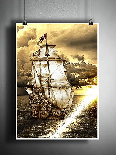 Sepia Pirate ship sketch art, with stormy sea and mermaid, cool nautical art.