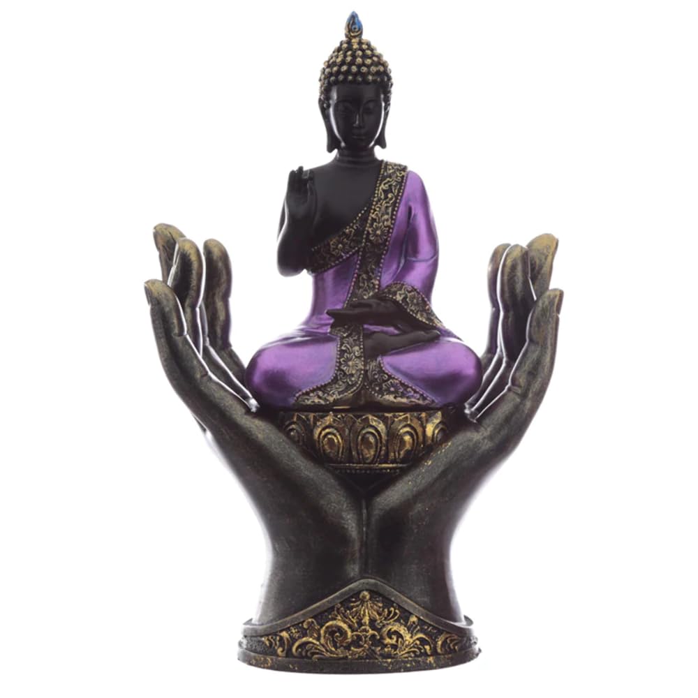 Puckator Purple and Black Thai Buddha in Hands - Cute Room Decor - Aesthetic Feng Shui Meditation Accessories - Garden Ornaments - Shelf Desk Decorations - Mindfulness Home Gifts - Statues