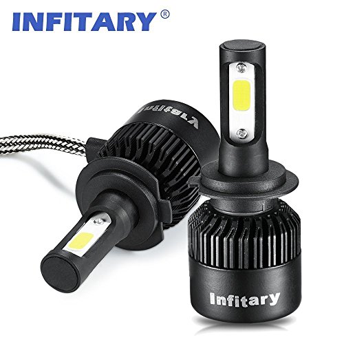 Infitary LED Headlight Bulbs H7 Conversion Kits Car LED Headlights 72W/Pair 6500K 8000LM Extremely Super Bright COB Chips- 1 Pair-3 Year Warrenty(H7 Black)