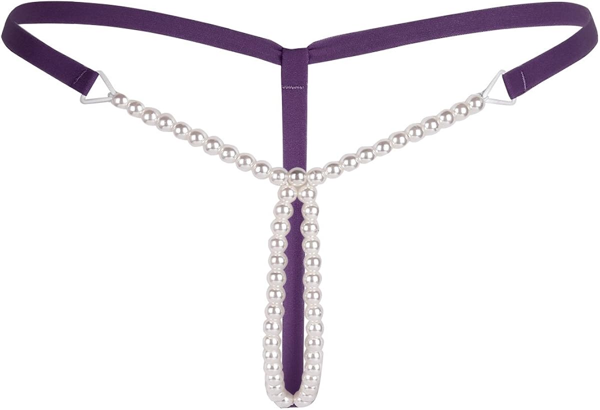 ranrann Womens Sexy Pearls Mini G-String Thongs Underwear T Back Massage Chain Bikini Briefs Purple One Size: Clothing