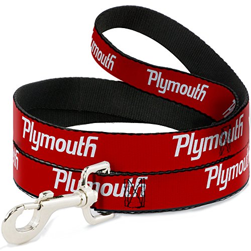 Dog Leash Plymouth Text Logo Red White 6 Feet Long 0.5 Inch Wide