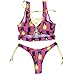 xlskA Women's Two Piece African Bikini Set Print Padded Lace up High Cut Thong Swimsuit Bottoms (Pink, XL)