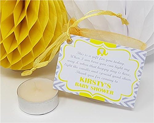Treasured Forever Personalised Baby Shower Favour – Thank You Gift – Candle/Tea Light – Elephant Style | 15 | Yellow