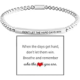 LIU JUN Dont Let The Hard Days Win Beaded Inspirational Bracelet For Women, Adjustable Natural Turquoise Obsidian Metal Bracelets Stainless Steel Band Inspirational Gifts Jewelry